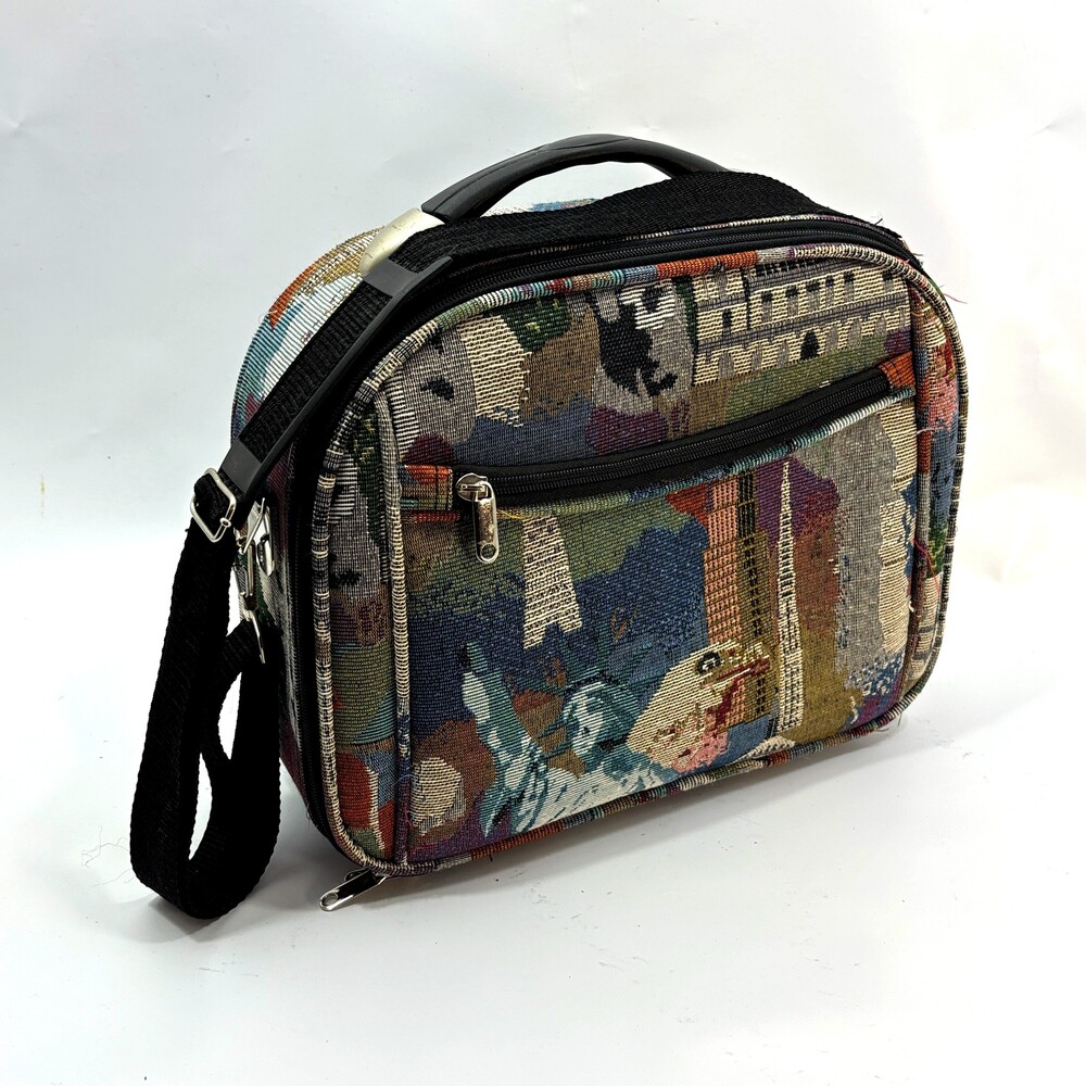 Tapestry Fabric Bag with Adjustable Shoulder Strap Cityscape Design